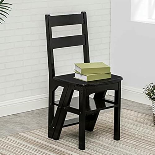 Escalera plegable de madera de 4 escalones negra CNPRAZ estantería multifuncional de espacio 4