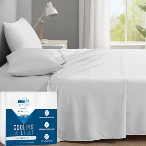 DEGREES OF COMFORT Coolmax Cooling Sheets | Queen Size Bed Sheet Set for Hot Sleepers | Soft Fabric...