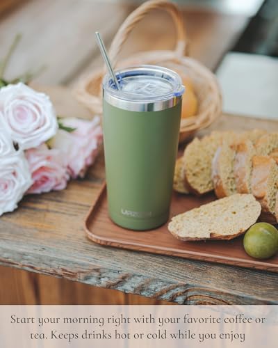 UIRZOTN Travel Coffee Tumbler 20oz, Leakproof Travel Coffee Mug with Dual Lids and Straw, Stainless Steel Double Wall Vacuum Insulated Tumbler for Hot/Iced Drinks (Army Green, Textured Matte) — view 6