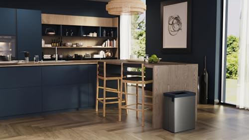 Curver Verto Recycle 54L Mülleimer für Küche, zwei Fächer, einfache Sortierung, offen, schlankes Design, grau, 26,5 x 43,5 x 54,7 cm