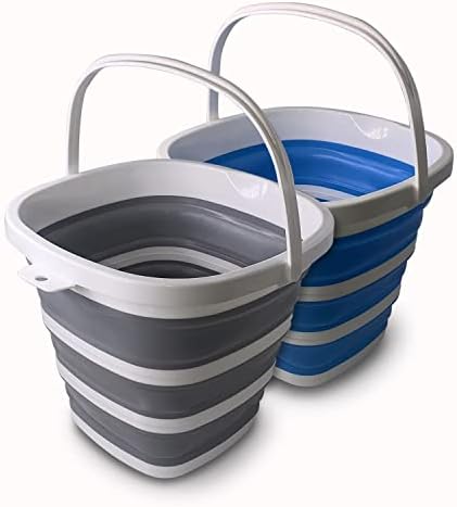 2 Pack Collapsible Bucket-2.6 Gallon(10L) Portable Mop Bucket with Water Guide Spout for Outdoor Garden Camping Fishing Car Wash Space Saving (Square)