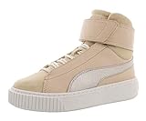 PUMA Womens Basket Platform Mid Up Leather Fashion Sneakers Beige 9 Medium (B,M)