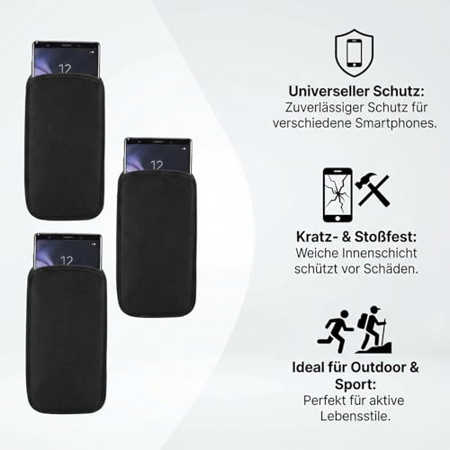3 Stück Handy Tasche Universal, Handytasche Leichte Weiche Handysocke aus Neopren, Stoßfeste Handy Socke, Praktische Smartphone Tasche für Outdoor Sport und Freizeit, Kompatibel mit iPhone 13 14 15 16
