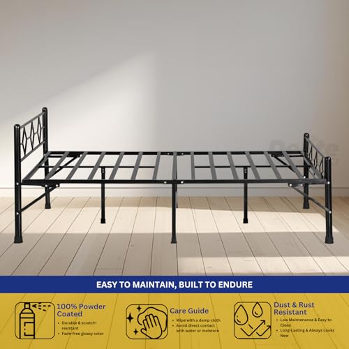 Image of DELITE KOM Dory Foldable Metal Bed | Queen Size (6.4ft x 5.02ft) | Portable | No Installation | Strong Steel Frame | Powder Coated | Heavy Load | for 75 inchx60 inch Mattress | Glossy Black | 1 Year Warranty