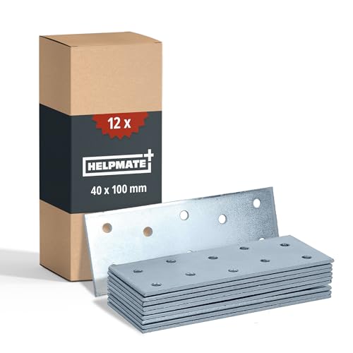 HELPMATE – 12 pièces de plaque perforée – 40x100 mm – Plaque acier galvanisé & passivé bleu – Assemblage bois avec une excellente protection...