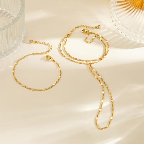 Image of Hand Chain Bracelet for Women Trendy, Dainty Silver Beaded Finger Ring Bracelet Non Tarnish Minimalist Adjustable Simple Cute Silver Bracelets Waterproof Fashion Jewelry