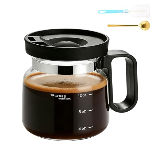 AKAZA 16 Oz Coffee Pot Mug – Glass Coffee Mug With Lid & Mini Coffee Pot Mug, Funny Coffee Lover Gift For Dads, Office, Travel, Espresso Enthusiasts, Barista & Home Decor (Black)