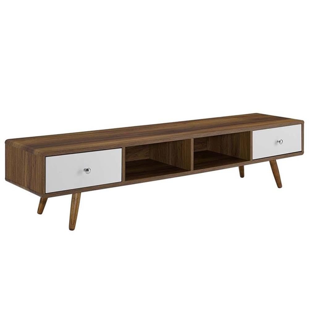 Modway Transmit 70" Media Console Wood TV Stand, 70 Inch, Walnut White