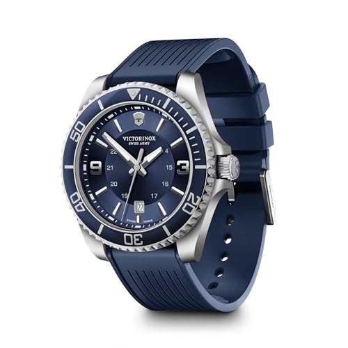 Image of Victorinox Maverick 43 mm, Silver Stainless Steel Case, Silver Stainless Steel Bezel, Blue Dial, Blue Rubber Strap Men's Watch, 249184