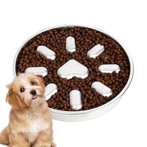 Slow Feeding Dog Bowl, Food Slow Feeder 9.06×8.46×1.38in, Engaging Solution, Stainless Steel Maze Dishes, Anti-Choking Containers for All Breeds, Interactive Supplies