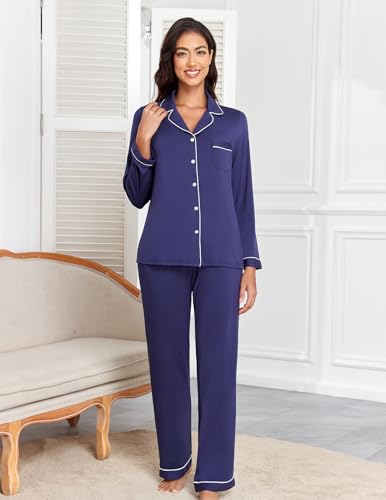 Image of Veseacky Women's Ribbed Knit Pajamas Set 2 Piece Warm Soft Loungewear Sleepwear Pjs S-XXL