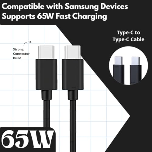 Image of 65W Type C To Type C Black Cable | Fast Charging Data Cable | High Speed Data Transfer | Compatible with Samsung Galaxy | Original Superfast Charge