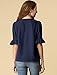Allegra K Women's Ruffle V Neck Victorian Blouse Puff Sleeve Casual Chiffon Peasant Tops X-Large Navy Blue