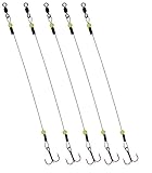 Tooth Shield Tackle Ice Fishing Tip Up Leader/Rig (90 lb) / Ice Fishing Sucker Walleye Pike Musky Predator Rig (5 Pack) [Camo Wire/Chartreuse Bead]