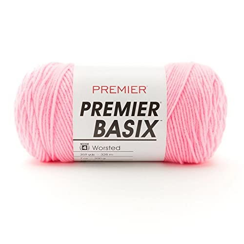 Premier Yarns Basix, Solid Worsted Yarn, Made of Acrylic, Ideal Yarn for Crocheting and Knitting, 359 yards, Pink