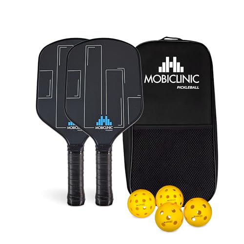 Mobiclinic®, Set da Pickleball, 2 Racchette in Fibra di Vetro, 4 Palline per Interni ed Esterni, Borsa per il Trasporto, Impugnatura Ergonomica, Anima in Polipropilene a Nido D'ape, Mobiall, Grip