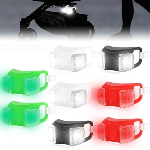 BAIFULAI Juego de luces LED de 8 piezas, luces de cochecito de bebé, luces LED de silicona, impermeable, 3 funciones de luz, luz brillante, compacta y duradera, para cochecito, exterior, corredores,