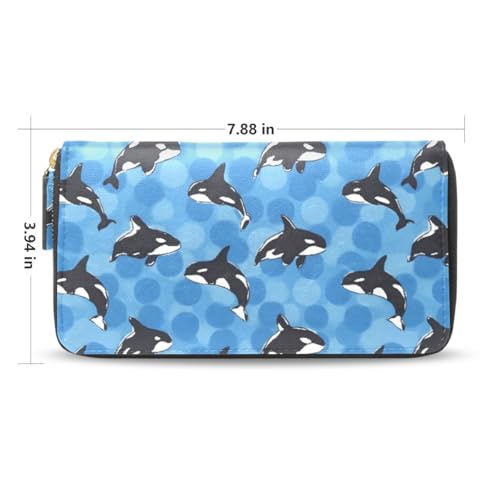 Long Wallets Leather Bifold Wallet for Women Orca Whale Blue with Zipper Credit Card Holder Large Capacity2