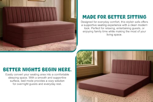 Image of Los Angeles Modern Velvet 3-Seater Sofa Cum Bed, Multipurpose Convertible Sleeper Couch Sofa for Living Room, Bedroom & Office- Brown Color