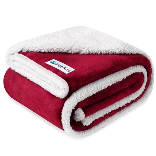 PetAmi Waterproof Dog Blanket for Small Medium Dog Puppy Cat Throw for Couch Cover Leakproof Protection, Sherpa Fleece, Reversible Soft Washable 29x40 Wine Red