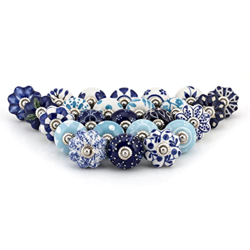 Image of Craft Trade Ceramic Dresser Knobs for Drawer Wardrobe Kitchen Cabinet Furniture Desk Dressers Cupboards Vintage Assorted Decorative Pull Handle Interior Decor Hardware - Pack of 25, Blue