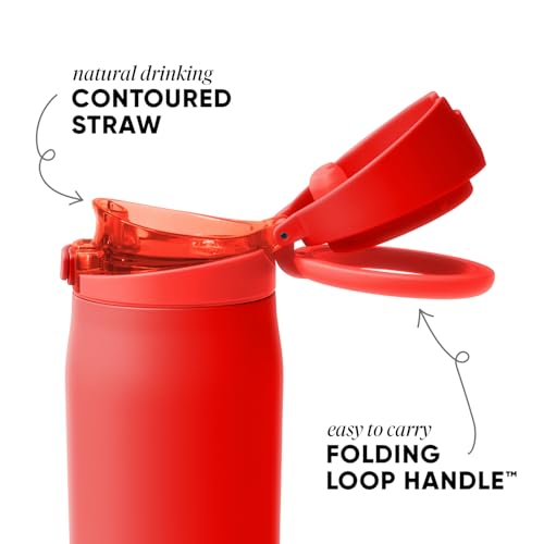 Image of Simple Modern Water Bottle with Straw & Handle | 30oz | Red | Mesa Loop Insulated Water Bottle for School, Sports, Travel | Leak Proof, Stainless Steel | Rudolf