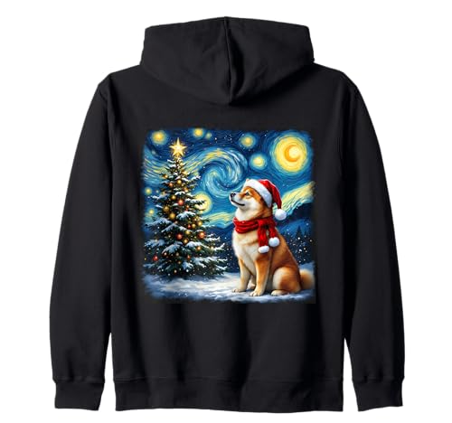 Shiba Inu Starry Night Christmas Van Gogh Dog Santa Hat Sweat à Capuche