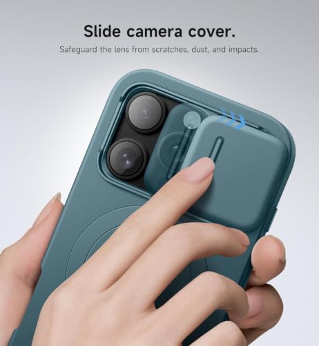 Image of SURITCH for iPhone 16 Pro Case with Slide Camera Cover and Adjustable Kickstand, Compatible with MagSafe, Shockproof Bumper Case Slim Protective Cover for iPhone 16 Pro 6.3 Inch, Lake Green