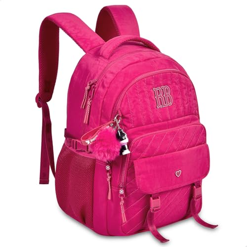 Mochila Rebecca Bonbon de Costas Nylon Crinkle Grande Escolar (Rosa)