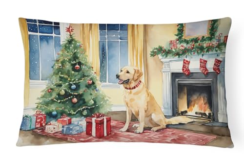 Caroline's Treasures DAC2697PW1216 Labrador Retriever Cozy Christmas Throw Pillow Machine Washable, Indoor Outdoor Decorative Pillow for Couch, Bed or Patio, 12HX16W