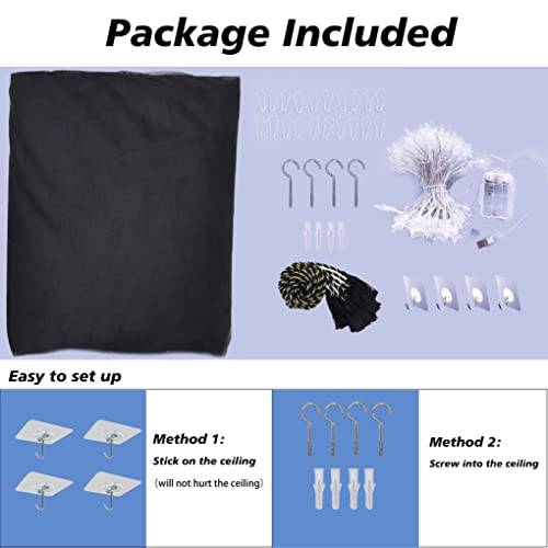 Black Bed Canopy With Lights, 100 Led Star String Lights Canopy Bed Curtains For Girls, 4 Corner Elegant Princess Bed Canopy Battery Operated For Gothic Room Twin To King Size Halloween Bed Decoration #TOP5