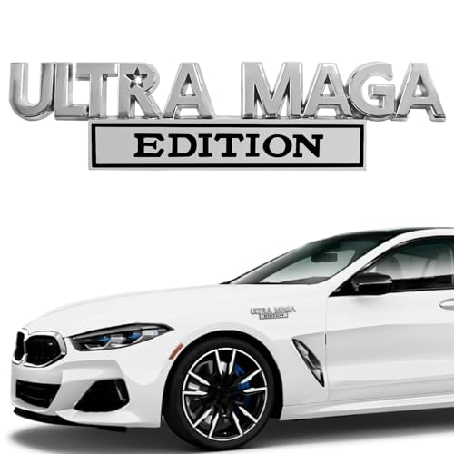 Image of Ultra MAGA Edition Emblems, Cool 3D Metal Trump Sticker Fender Badge Car Decals Adhesive, Personality Label Trunk Logo Decal Auto Body Car Exterior Embossed Decor Accessories (Silver & Black)