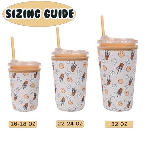 Image of Reusable Insulated Neoprene Iced Coffee Cup Sleeve, Durable Drink Sleeve for Cold Beverages, Beverage Holder for Iced Coffee, Beige Coffee