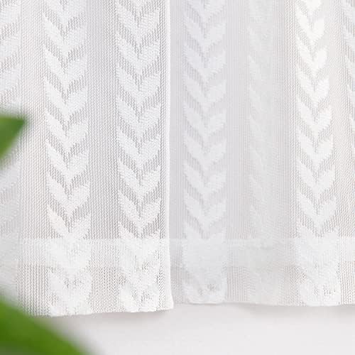 TOPICK White Kitchen Curtain Valance with Lace 26 Wide 36 Drop Transparent Cafe Curtain Bistro Semi-transparent Short Curtain Light Transmitting Small Curtains Living Room for Small Windows 2 Panels
