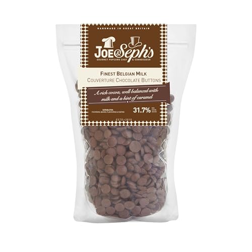 Joe & Sephs Finest Belgian Milk Chocolate Buttons (800g), Finest Couverture Belgian Milk Chocolate Buttons, 31.7% of Cocoa, Perfect for Chocolate Fountains, Desserts, Baking, Glazing and More