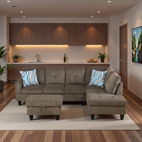 Topcomfy Sectional Couches for Living Room with Movable Chaise & Storage Ottoman - 97.5" Velvet L Shaped Couches for Living Room Apartment, 4 Seat Home Furniture Modular Sectional Sofas, Brown by Topcomfy - Image 6