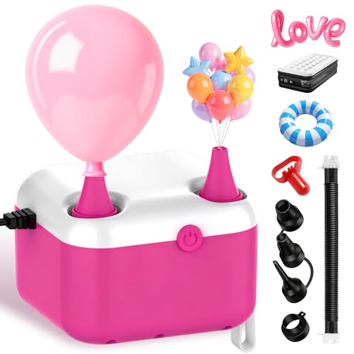 Luftballonpumpe Elektrische 3-in-1 Elektrische Luftpumpe CEE 7/16 Stecker Ballonpumpe mit 2 Luftdüsen zum Aufblasen/Entleeren von Poolschwimmer Luftmatratzen und Luftballons für Dekorationen Party