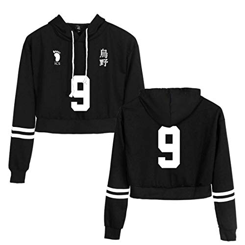 Yumenam Filles Femmes Haikyuu Volleyball Junior Sweats à Capuche Crop Top Hoodies Pull Tops Cosplay Costume Karasuno High School Volleyball Club Hinata Shyouyou Kageyama Tobio Sportswear Cover