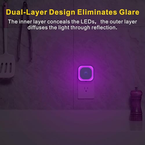 Image of YUNLEX 2 Pack Plug in Night Light with Motion Sensor & Dusk to Dawn Sensor, 3 Sensor Modes, Purple Lights Plug into Wall, Dimmable Calming Glow for Meditation, Relaxation, Bathroom