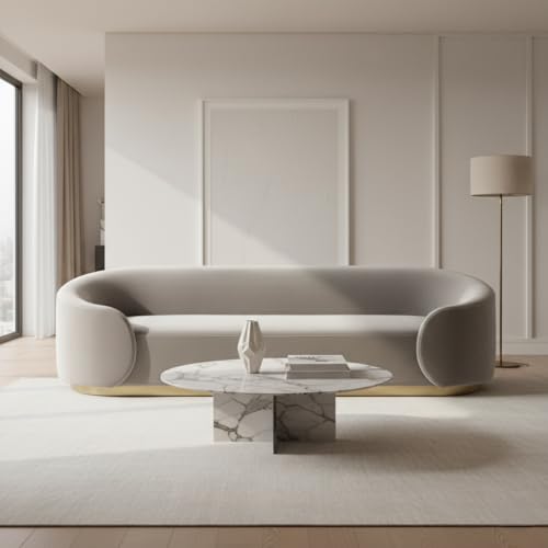Image of Modern 3 Seater Sofa for Living Room | Premium Upholstered Soft Seating | Contemporary Designer Couch for Home, Lounge & Reception Areas | White | Marandi and Pine Wood