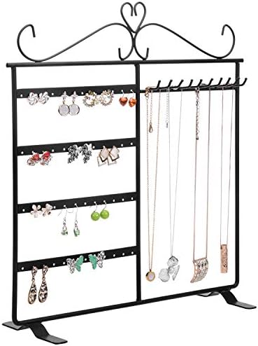 MyGift Metal Jewelry Tower, Compact Earrings Organizer Necklaces Hanger Bracelets Display Stand, Black