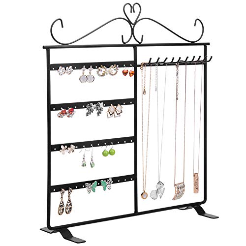 MyGift Metal Jewelry Tower, Compact Earrings Organizer Necklaces Hanger Bracelets Display Stand, Black