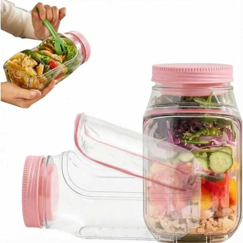 hufhnwso Salatglas, Kühlschranktopf, Salatkapsel mit auslaufsicherem Dressingfach, Snackbox mit Deckel, geeignet für Zuhause, Outdoor, Reisen und Partys