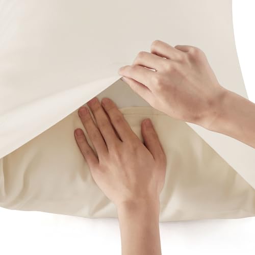 Image of Bedsure Cooling Sheets Twin, Rayon Derived from Bamboo, PureWoven, Breathable & Soft Twin Sheets Set, Deep Pocket Up to 16 Inches, Hotel Luxury Silky Bedding for Hot Sleepers, Light Beige