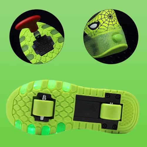 2 Wheels Shoes Kids Simple Roller Skate Shoes with Light Up Rechargeable USB Rechargeable Flashing Sneakers for Christmas Growth Gift Size 6 Big Kid Black Green3