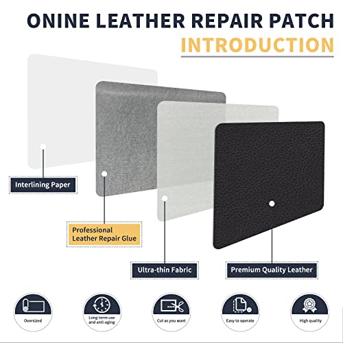 ONine Leather Repair Patch,Leather Repair Tape, 12 x 48 inches Leather Repair Patch for Furniture,Vinyl Repair Kit,Leather Couch Patch,for Sofas, Furniture, Car Seats, Office Chairs(Dark Grey Leather)