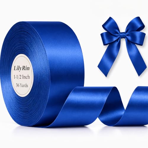 Royal Blue Ribbon 1-1/2 Inch 36 Yards Satin Roll Perfect for Scrapbooking Art Wreath Packing Birthday DIY Hair Bows Christmas Handmade Gift Box Flower Bouquet Cake Wedding Invitation Card Party Decor