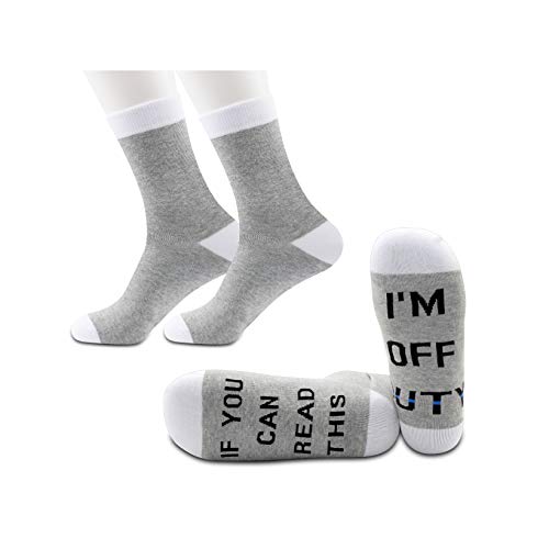 JXGZSO 2 Pairs Police Gift Socks Can Read This I'm Off Duty Thin Blue Line Gag Gift for Cop Policeman