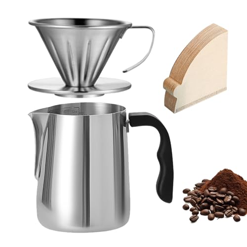 Cafetière Pour Over, Set Cafetière Filtre Manuelle 600 Ml En Acier Inoxydable 304, Serveur À Café Et Dripper Avec 100 Filtres Papier Taille 02, Pour Maison Bureau Camping