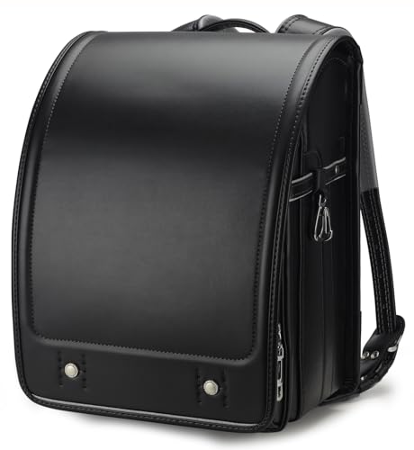Baobabs wish Ransel Randoseru Backpack Semi-automatic satchel Japanese school bag for girls and boys PU leather bab-rng58 (Pure black)